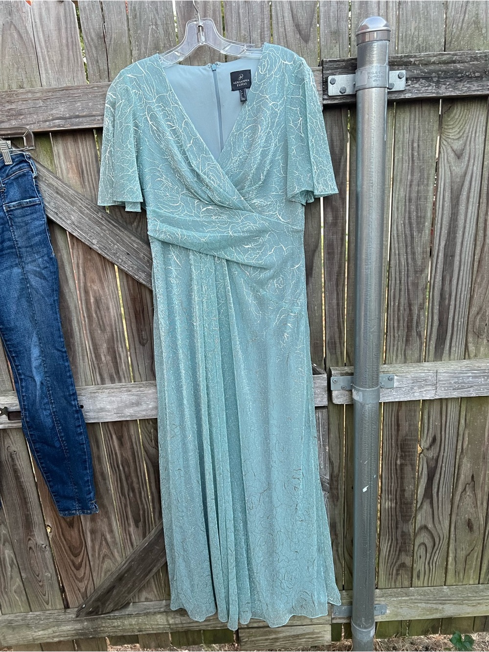 Adrianna Papell Mint Green Embellished V-Neck Maxi Dress